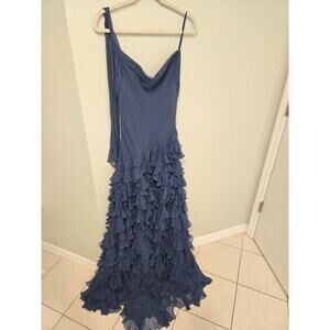 Max Azria Women's Size 12 Blue Ruffled Maxi Dress Sleeveless Elegant